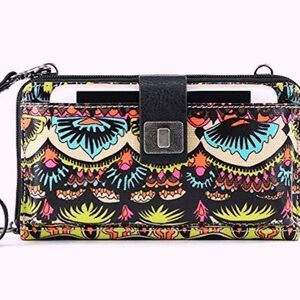 Sakroots Large Smartphone Wristlet Crossbody Neon One World Retro Boho EUC